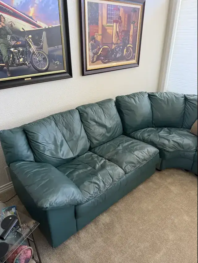 Damaged leather sofa cushion before repair